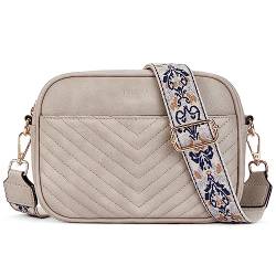 Telena Damen Handy Umhängetasche, Crossbody Bag mit verstellbarem Breiter Gurt, PU Leder Gesteppte Umhängetasche für Damen Grau von Telena