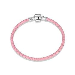 Armband aus PU-Leder, geflochten, 925er Sterlingsilber, mit rundem Verschluss, passend für Pandora-Charm, Schmuck, Mädchen, Frauen, Geschenke, Kunstleder Sterling-Silber Zirkonia Silber Diamant von Teleye