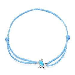 Blue Turtle Bracelet 925 Sterling Silver Adjustable Strand Rope Bracelet for Women Teen Girls von Teleye