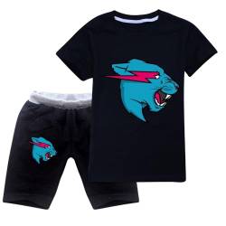 Mr Beast Schlafanzug Jungen Spiel Schlafanzug Kinder Mädchen Cartoon Charakter Logo T-Shirt Shorts Set Nachtwäsche, Schwarz , 12-13 Jahre von Temolie