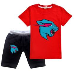 Mr Beast Schlafanzug Jungen Spiel Schlafanzug Kinder Mädchen Cartoon Charakter Logo T-Shirt Shorts Set Nachtwäsche, rot, 134 von Temolie