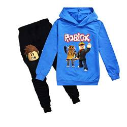 Temolie Roblox Game Sweatshirt Jungen Hoodies Mädchen Kinder Outfits Cartoon Charaktere Pullover Baumwolle Hosen Kleidung 2Pcs Sets, Blau 1, 10-11 Jahre von Temolie