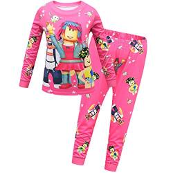Temolie Roblox Pyjama-Set für Jungen und Kinder, langärmelig, Spiel-Nachtwäsche, Mädchen, rosa Oberteile und Hose, rose, 5-6 Jahre von Temolie