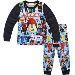Temolie Roblox Schlafanzug für Jungen, kurzärmelig, T-Shirt, Hose, Nachtwäsche, Mädchen, 3D-Gaming-Charakter, Nachtwäsche, Kinder-Pyjama, 2 Stück, schwarz 2, 146 von Temolie