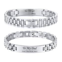 Armband Herren Silber Papa Personalisiertes : Geschenk Armreif Edelsathl 21.5cm Gravur Männer Glieder armbänder Junge Schmuck für Dad Geburtstagsgeschenk Vatertagsgeschenk von TempBeau