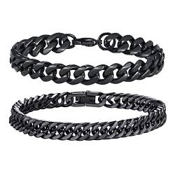 Herren Armband Schwarz Panzerkette : Armbänder Männer Jungen Edelstahl 2 Stück Glieder Link Kettenarmband 18/19cm Armkette Hip Hop Rapper Modeschmuck Papa von TempBeau