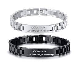 Paar Armband Silber Personalisiertes : Geschenk Armkette für Herren Damen Edelsathl 21.5cm Gravur Männer Frauen Glieder armbänder Junge Schmuck für Papa Sohn Geburtstagsgeschenk Vatertagsgeschenk von TempBeau