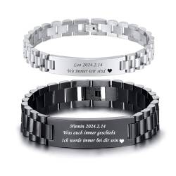 Paar Armkette Schwarz Personalisiertes : Geschenk Armband für Herren Damen Edelsathl 21.5cm Gravur Männer Frauen Glieder armbänder Junge Schmuck für Papa Sohn Geburtstagsgeschenk Vatertagsgeschenk von TempBeau