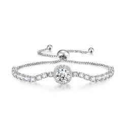 TempBeau Armbänder Damen Silber Tennis : Armband Frauen Zirkonia Kristall 8-24cm Einstellbar mit Box für Freundin Mutter Ehefrau Glänzender Diamant Ketten für Weihnachten von TempBeau