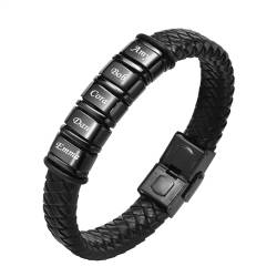 TempBeau Armbänder Herren Personalisierte Geschenke : Papa Lederarmband Schwarz Silber Leder Armkette Länge Einstellbar Opa Armband Schwarz Silber für Männer Daddy Freund Modeschmuck Vatertag (5Name) von TempBeau