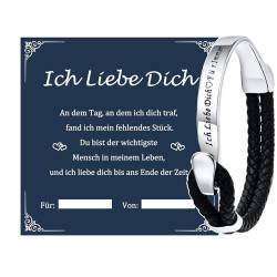 TempBeau Armband Herren Lederarmband Schwarz : Leder Armkette Geschenke für Männer Daddy Freund Edelstahl Armbänder 21.5cm Länge Modeschmuck Weihnachten Tag Vatertag （Ich Liebe Dich von TempBeau