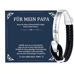 TempBeau Armband Herren Lederarmband Schwarz : Leder Armkette Geschenke für Männer Daddy Freund Edelstahl Armbänder 21.5cm Länge Modeschmuck Weihnachten Tag Vatertag （papa von TempBeau