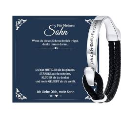 TempBeau Geschenk für Männer Armband : Herren Lederarmband Schwarz 21.5cm Papa Geschenke Armbänder Hochzeitsgeschenk für Männer Jahrestag Geschenk für ihn Sohn (sohn) von TempBeau