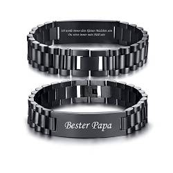 TempBeau Armband Herren Papa Geschenk : Personalisiertes Armreif Edelsathl 21.5cm Schwarz Gravur Männer Glieder armbänder Schmuck Geburtstagsgeschenk Vatertagsgeschenk für Dad von TempBeau