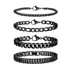 TempBeau Armband Herren Schwarz Armkette : 4Pcs Armbänder für Männer Edelstahl 19cm Armreif Panzerkette Hip Hop Rapper Glieder Link Armkette Modeschmuck fur papa freund Schmuck Geschenk von TempBeau