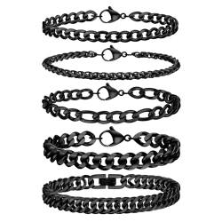 TempBeau Armband Herren Schwarz Armkette : 5Pcs Armbänder für Männer Edelstahl 19cm Armreif Panzerkette Hip Hop Rapper Glieder Link Armkette Modeschmuck fur papa freund Schmuck Geschenk von TempBeau