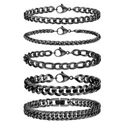 TempBeau Armband Herren Schwarz Armreif : 5Pcs Armbänder für Männer Edelstahl 21cm Armreif Panzerkette Hip Hop Rapper Glieder Link Armkette Modeschmuck fur papa freund Schmuck Geschenk von TempBeau