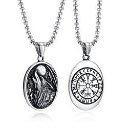 TempBeau Halskette Herren Wikinger Wolf Compass Viking Wolf Kette mit 60cm Kette Schmuck Geschenk Mjölnir Anhänger Edelstahl von TempBeau