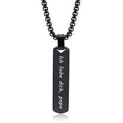 TempBeau Halsktte Herren Personalisiertes Papa : Gravur Halskettes Männer Schwarz mit 60cm Ketten Edelsathl Schmuck Geschenk Geburtstagsgeschenk Vatertagsgeschenk für Dad von TempBeau