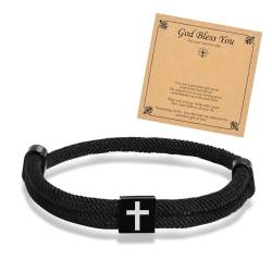 TempBeau Herren-Armband, schwarzes Kreuz: geflochtenes Herren-Armband, verstellbar, 1 Packung, 2 Stück, Paracord, christlicher Glaube, für Ihn, Vater, Sohn, Freund, Ehemann, Frauen, Schmuck, Geschenke von TempBeau