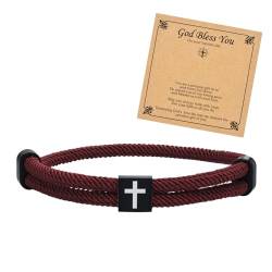 TempBeau Herren-Armband, schwarzes Kreuz: geflochtenes Herren-Armband, verstellbar, 1 Packung, 2 Stück, Paracord, christlicher Glaube, für Ihn, Vater, Sohn, Freund, Ehemann, Frauen, Schmuck, Geschenke von TempBeau