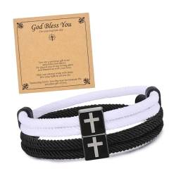 TempBeau Herren-Armband, schwarzes Kreuz: geflochtenes Herren-Armband, verstellbar, 1 Packung, 2 Stück, Paracord, christlicher Glaube, für Ihn, Vater, Sohn, Freund, Ehemann, Frauen, Schmuck, Geschenke von TempBeau