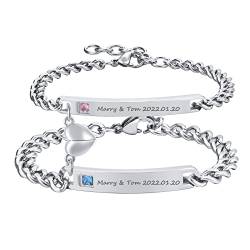 TempBeau Paar Armbänder Personalisiertes Edelstahl Armband : Freundschaft Geflochten Armband mit Herz Einstellbar für Männer Frauen Freund Pärchen von TempBeau