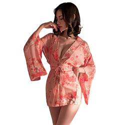 Damen Sexy Kimono Dessous Set Bedruckter Träger Girdle Anime Geisha Nachthemd Yukata, Rosa, Einheitsgröße von Temptshow