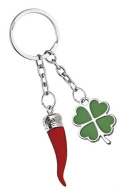 Ten Schlüsselanhänger Neapolitanisches Horn rot mit grünem Kleeblatt EL8208, Rot Grün, S von Ten
