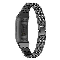 TenCloud Ersatzarmbänder kompatibel mit Fitbit Charge 4/Charge 3 Armband, Metallbänder Bling Bling Strass Armbänder für Frauen Armband für Charge 4/Charge 3 Fitness Tracker (Schwarz) von TenCloud