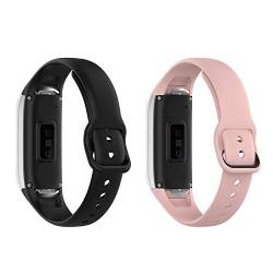 TenCloud Ersatzarmband für Samsung Galaxy Fit SM-R370 Armband Fitness-Tracker, weiches Silikon, 2 Stück (Schwarz+Pink) von TenCloud