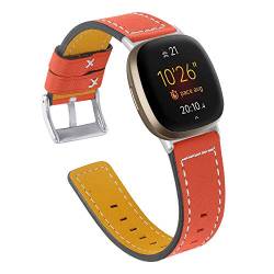 Tencloud Armbänder Kompatibel mit Fitbit Versa 3/Sense Armband, Ersatz Lederband Armband für Fitbit Sense/Versa 3 Smartwatch Damen Herren (Orange) von TenCloud