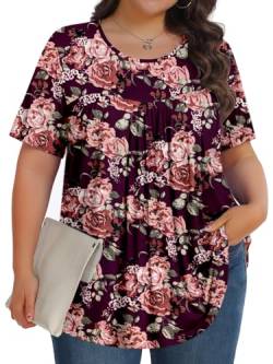 Tencede Damen Sommer Übergröße Tunika Tops Kurzarm Rundhals Casual Weich T-Shirt Bluse XL-5XL, Violett (Peony Purple), 4XL Mehr von Tencede