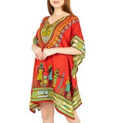 Tengru Kurze Kaftan Strand Cover Ups Kleider für Damen Dashiki Afrikanischer Kaftan Loungewear Einheitsgröße, Afrikanisches Rot, Large von Tengru