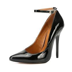 13 cm/5,11 IN Pumps Damen Herren High Heel Court Dancing Schuhe Damen Stiletto-Absatz Formale Spitze Zehe Anlass Für Alltag, Party,Arbeit, Hochzeit Plus Size,Schwarz,44 EU von Tent