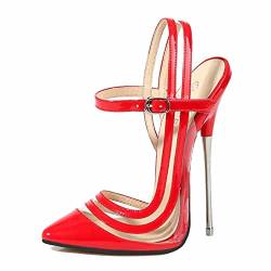 16Cm / 6.29In Frauen Einfarbig Spitz Sexy Stiletto High Heels Sandale Pumps Damen High Heels Sexy Pole Dancer Stripper Ferse Stiletto Party Sandalen,Rot,38 EU von Tent