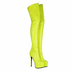 Tent 15 cm Damen Stiefel Damen Herren Oberschenkel Hoch Overknee Stretch Leder Stiefel Schuh Sexy Stiletto Stretchy Plateau Stiefel,Gelb,40 EU von Tent