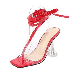 Tent Sandalen Herren Damen Stiletto Knöchelriemen Riemchen 9CM/3.54In High Heels Sandalen Party Crossdresser Schuhe Große Größe Unisex,Rot,44 EU von Tent