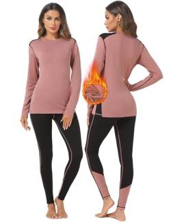 Terecey Thermounterwäsche Damen Extra Warm Thermooberteile Thermoleggings Lange Damen Winter Skiunterwäsche Langarm Funktionsunterwäsche Thermo Sport Unterwäsche Frauen Rosa M von Terecey