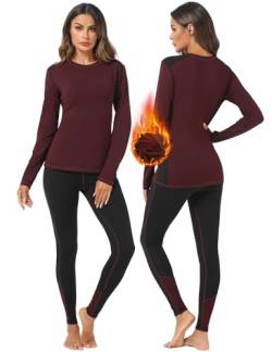 Terecey Thermounterwäsche Damen Extra Warm Thermooberteile Thermoleggings Lange Damen Winter Skiunterwäsche Langarm Funktionsunterwäsche Thermo Sport Unterwäsche Frauen Rot XXL von Terecey