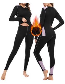 Terecey Thermounterwäsche Damen Warme Unterwäsche Thermo Oberteile Leggings Lange Damen Winter Ski Unterwäsche Frauen Funktionsunterwäsche Schwarz M von Terecey