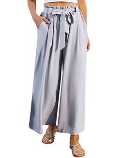 Terecey Weite Hose Damen Weites Bein Pants Palazzo Hose Damen Elegant Weit Hosen High Waist Freizeithose Lässig Leichte Hose mit Bindegürtel Grau M von Terecey