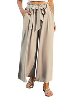 Terecey Weite Hose Damen Weites Bein Pants Palazzo Hose Damen Elegant Weit Hosen High Waist Freizeithose Lässig Leichte Hose mit Kordelzug Helles Khaki XL von Terecey