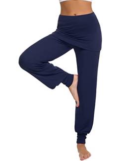 Terecey Yogahose Damen Lang mit Rock Freizeithose Baumwolle Jogginghose Hohe Taille Pumphose Haremhose für Yoga Pilates Tanzen Joggen Blau XL von Terecey