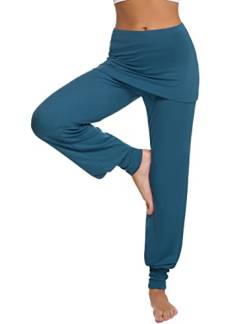 Terecey Yogahose Damen Lang mit Rock Freizeithose Baumwolle Jogginghose Hohe Taille Pumphose Haremhose für Yoga Pilates Tanzen Joggen Navy Blau XL von Terecey