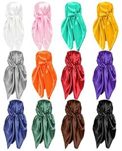 12 Stück 88,9 cm Satin-Kopftuch, groß, quadratischer Schal, Seidengefühl, modische Haarwickel-Schals für Damen und Mädchen, mehrfarbig, Mehrfarbig, 89 cm von Tergy