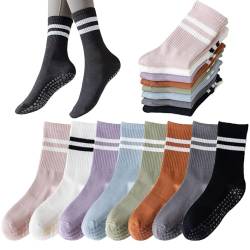 Tergy 8 Paar lange Yoga-Socken mit Griff für Frauen, rutschfeste Socken für Pilates, Barre, Tanz, Yoga, Streifen, 10-14 von Tergy