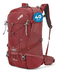 Terra Peak Wanderrucksack 40L Herren Damen Flex 40 rot - Outdoor Tages-rucksack zum wandern - Daypack leicht wasserdicht Sport-aktivitäten - ergonomischer Rucksack mit abnehmbarem Hüftgurt Erwachsene von Terra Peak