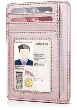 Teskyer Kartenetui Damen, Card Holder Wallet, Slim Wallet, Karten Portemonnaie, 7 Fächer, mit ID-Fenster, RFID-Schutz, PU Leder, Roségold von Teskyer