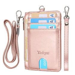 Teskyer Kartenetui Damen, Slim Wallet mit Münzfach, Card Holder Wallet, Karten Portemonnaie, 7 Fächer, mit ID-Fenster, RFID-Schutz, PU Leder, Roségold von Teskyer